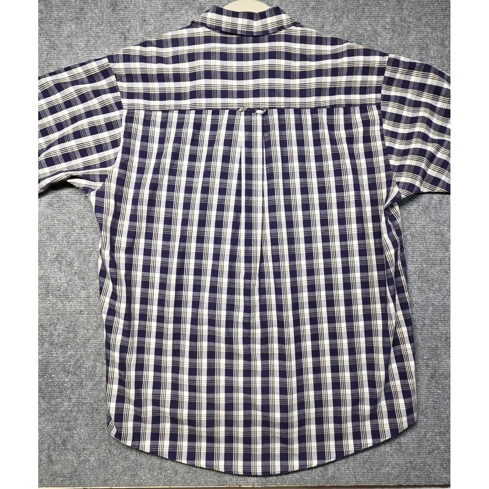 90s Stars & Stripes Plaid Shirt Mens L Blue White Short Sleeve Button Up - Picture 6 of 10